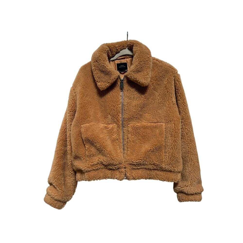 Urban Outfitters Coat Womens Medium Faux Fur Cropped Brown Full Zip